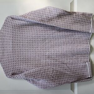 Tahari EUC Large Houndstooth Mock Neck Sweater Tan White Long Sleeve